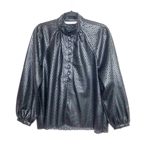 SHIPS FREE!! Brand New Zara Faux Leather Laser Cut Blouse - Picture 6 of 12